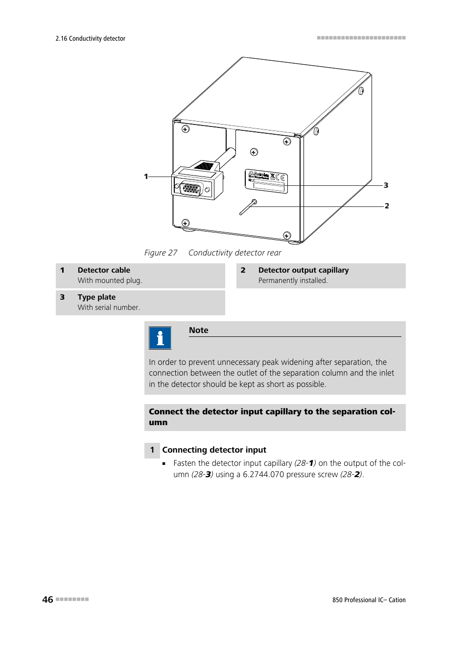 Figure 27, Conductivity detector rear | Metrohm 850 Professional IC Cation Manual User Manual | Page 54 / 112