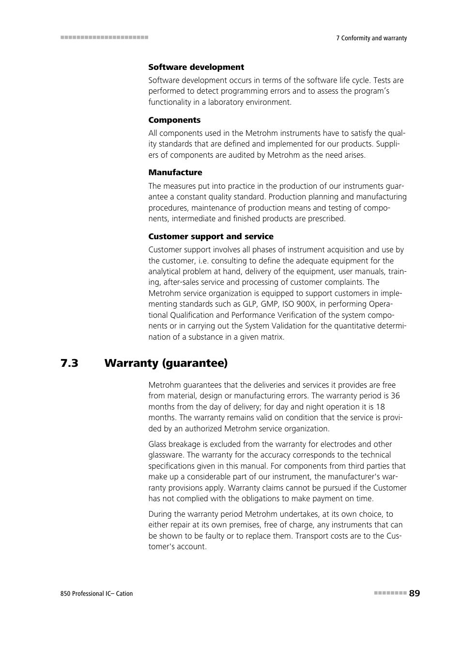 3 warranty (guarantee), Warranty (guarantee) | Metrohm 850 Professional IC Cation Manual User Manual | Page 97 / 112