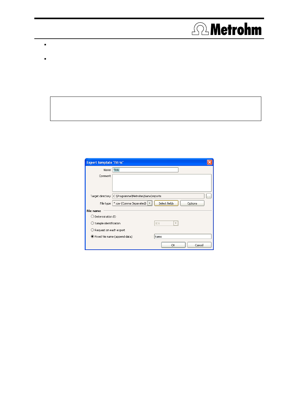 8 configuration of the export template | Metrohm TitrIC 6 User Manual | Page 13 / 16
