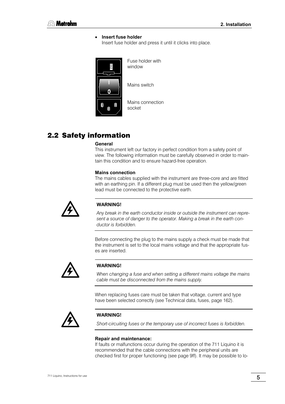 2 safety information | Metrohm 711 Liquino User Manual | Page 11 / 180