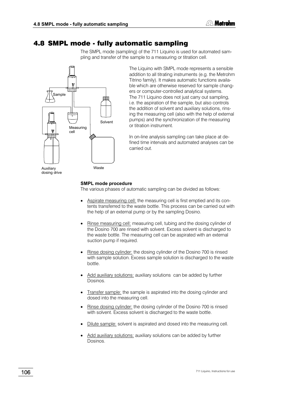 8 smpl mode - fully automatic sampling | Metrohm 711 Liquino User Manual | Page 112 / 180