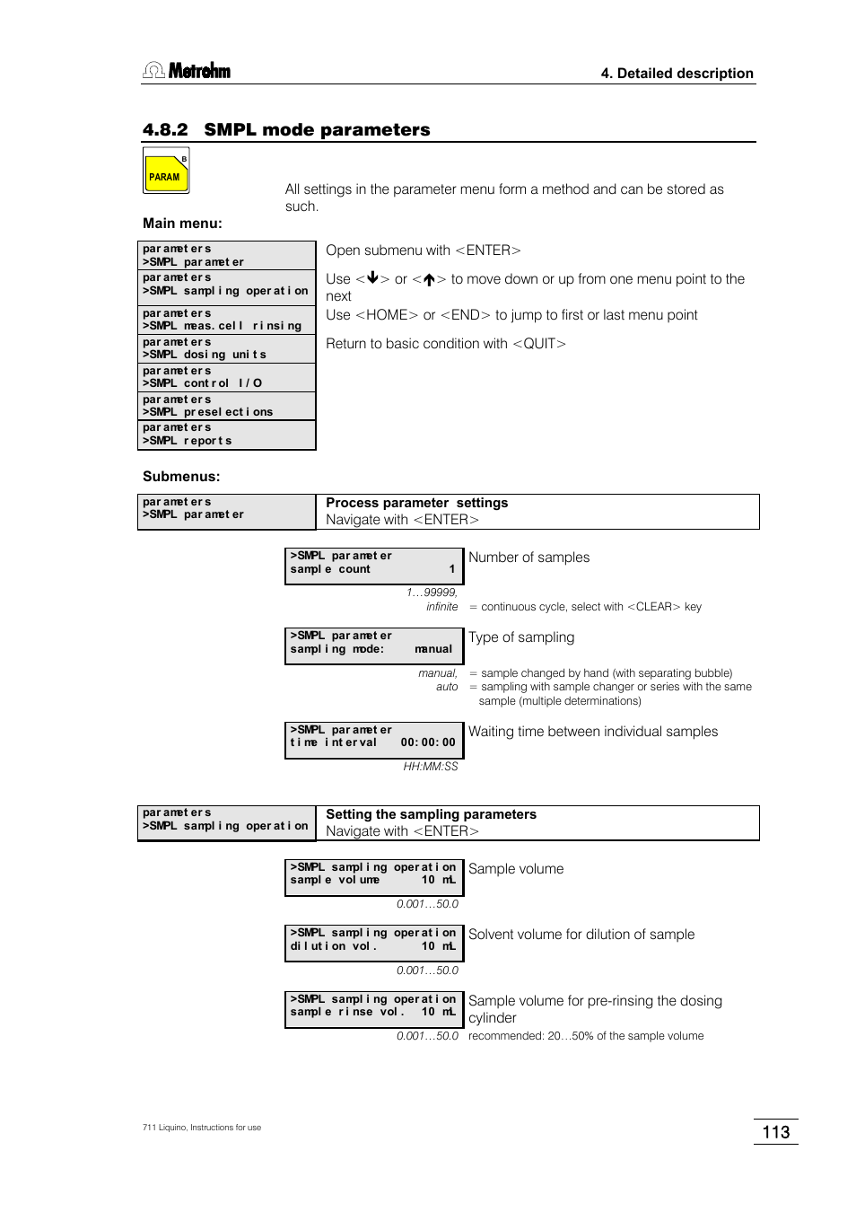 2 smpl mode parameters | Metrohm 711 Liquino User Manual | Page 119 / 180