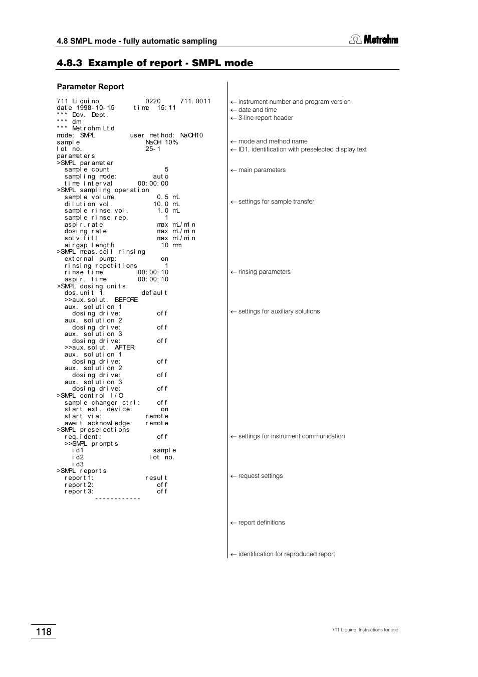 3 example of report - smpl mode | Metrohm 711 Liquino User Manual | Page 124 / 180