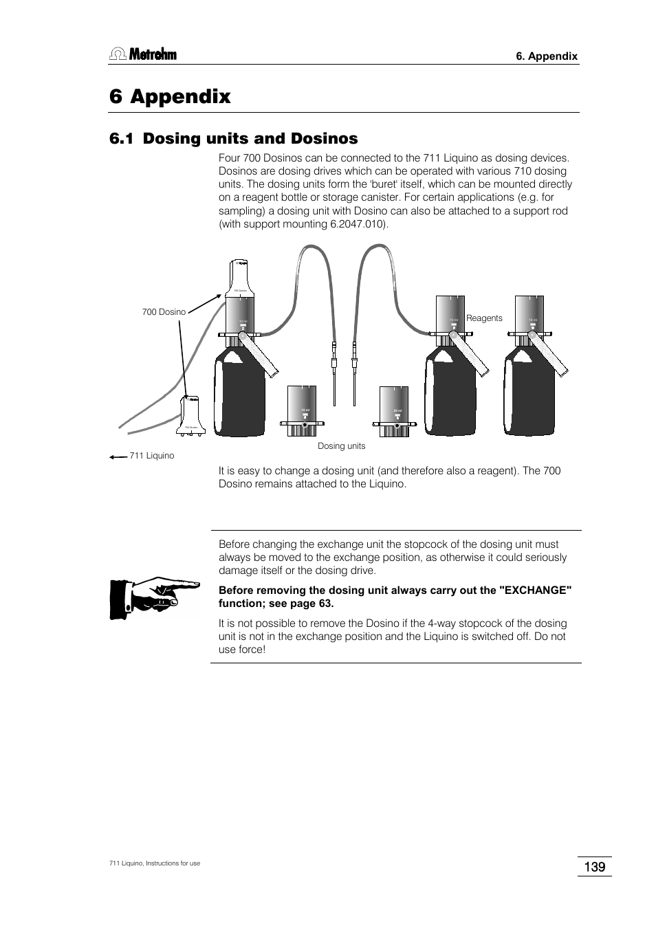 6 appendix, 1 dosing units and dosinos, 6appendix | Metrohm 711 Liquino User Manual | Page 145 / 180