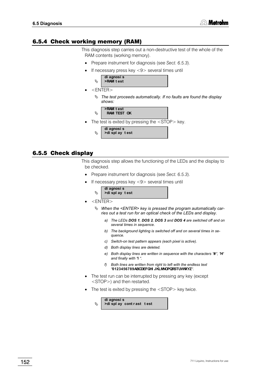 4 check working memory (ram), 5 check display | Metrohm 711 Liquino User Manual | Page 158 / 180