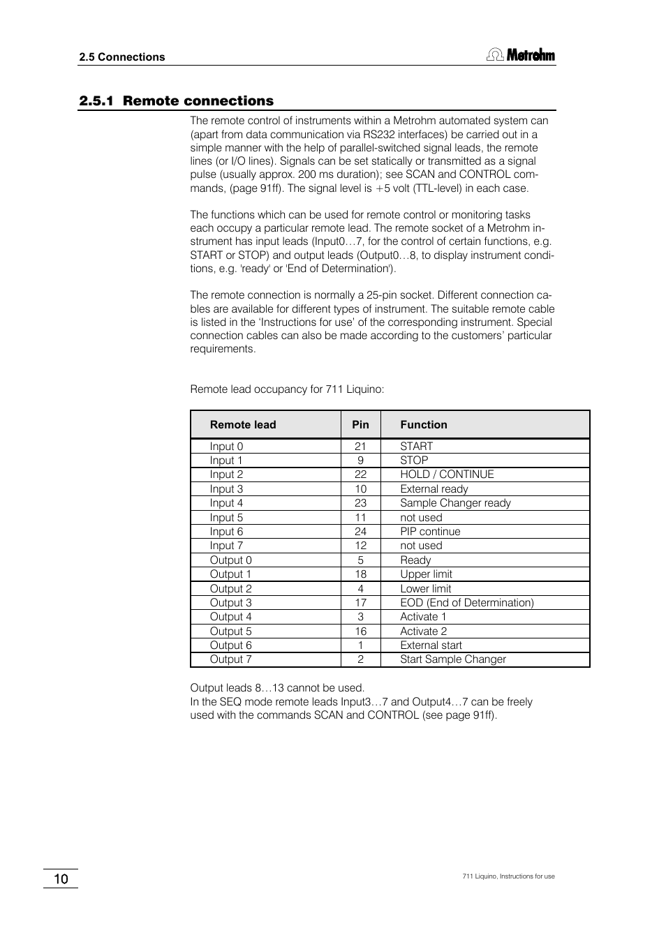 1 remote connections | Metrohm 711 Liquino User Manual | Page 16 / 180