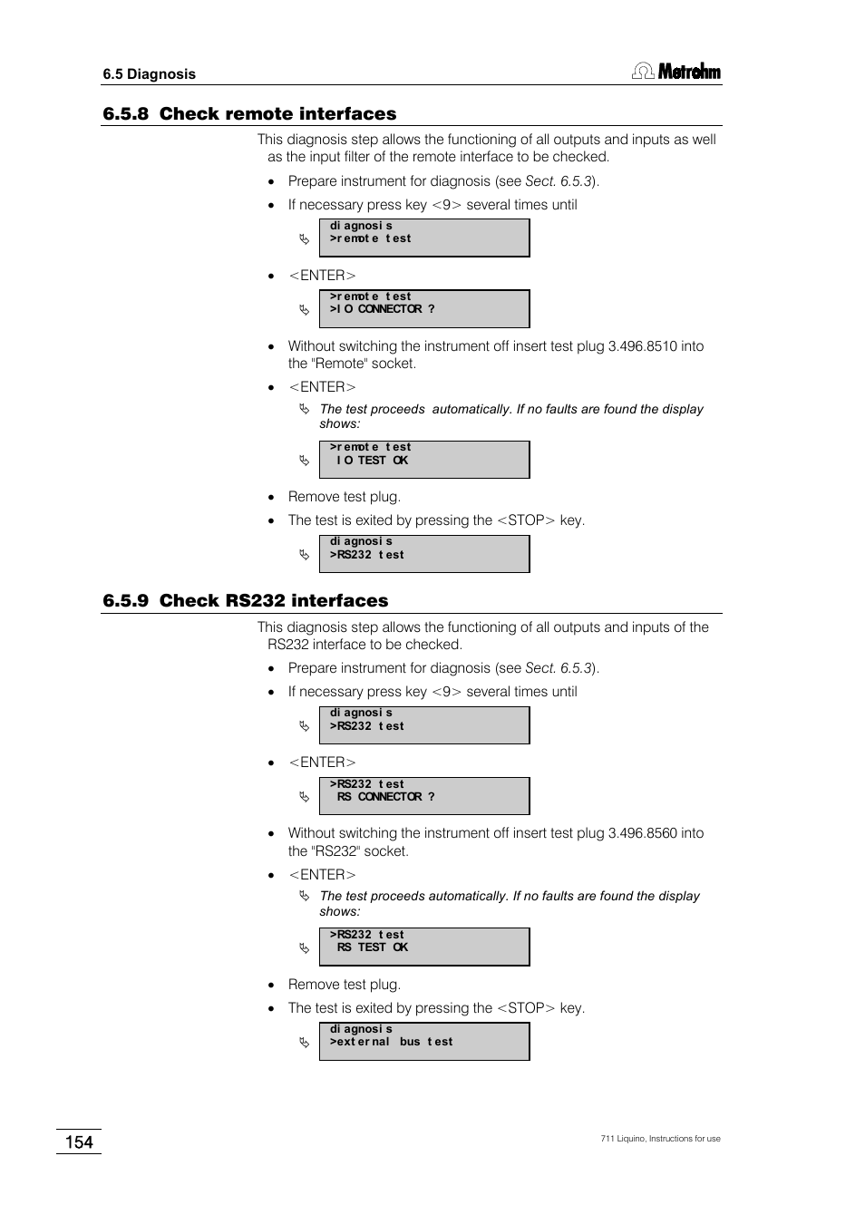8 check remote interfaces, 9 check rs232 interfaces | Metrohm 711 Liquino User Manual | Page 160 / 180