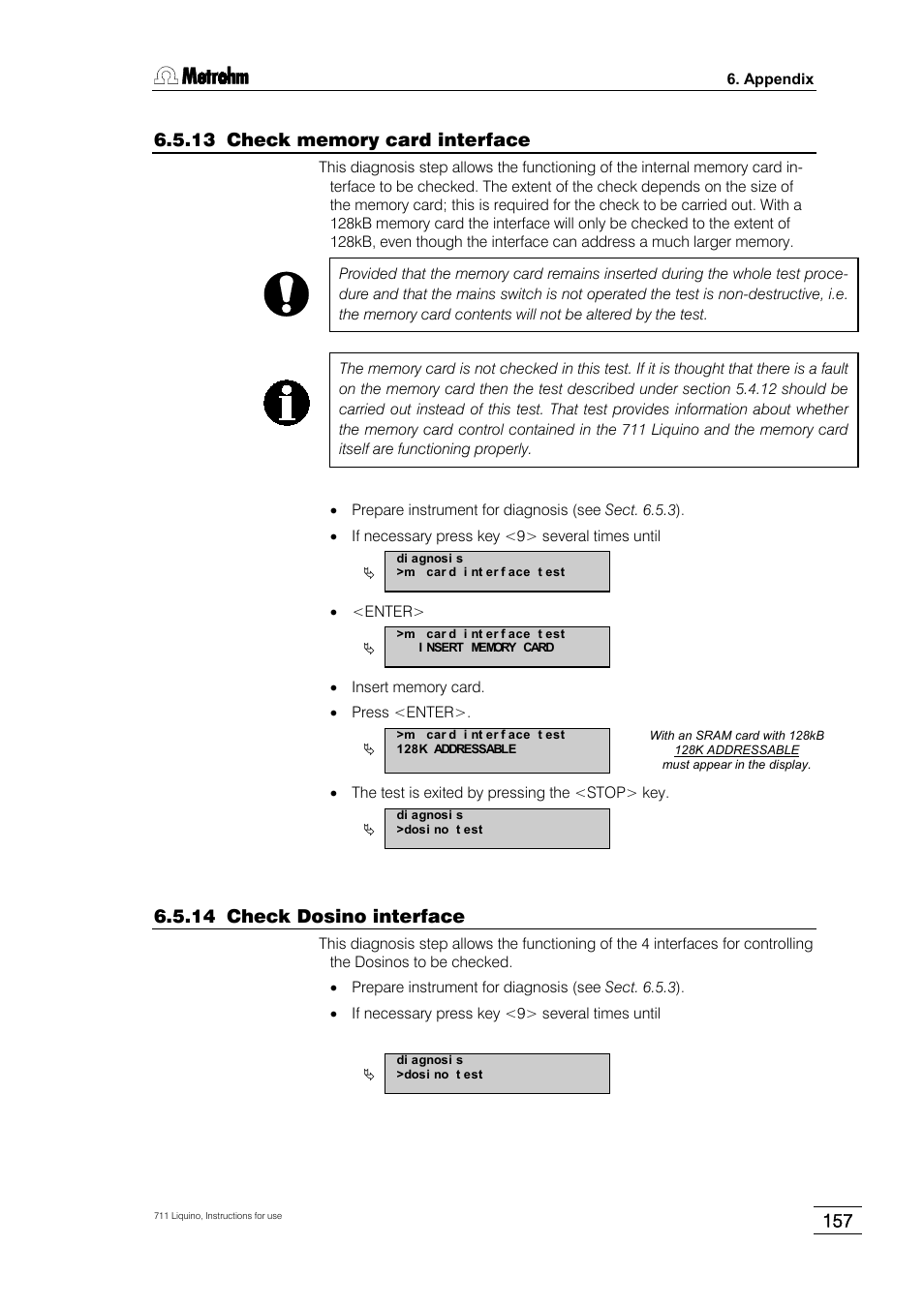 13 check memory card interface, 14 check dosino interface | Metrohm 711 Liquino User Manual | Page 163 / 180