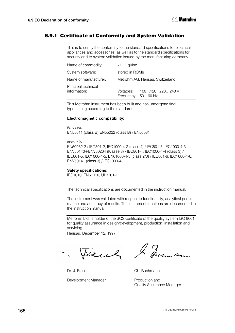 1 certificate of conformity and system validation | Metrohm 711 Liquino User Manual | Page 172 / 180