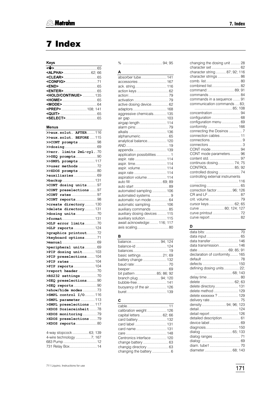 7 index, 7index | Metrohm 711 Liquino User Manual | Page 177 / 180