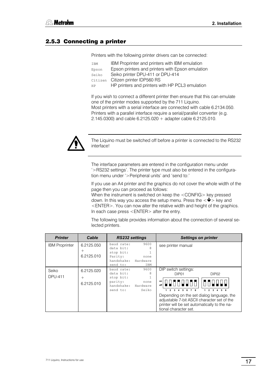 3 connecting a printer | Metrohm 711 Liquino User Manual | Page 23 / 180