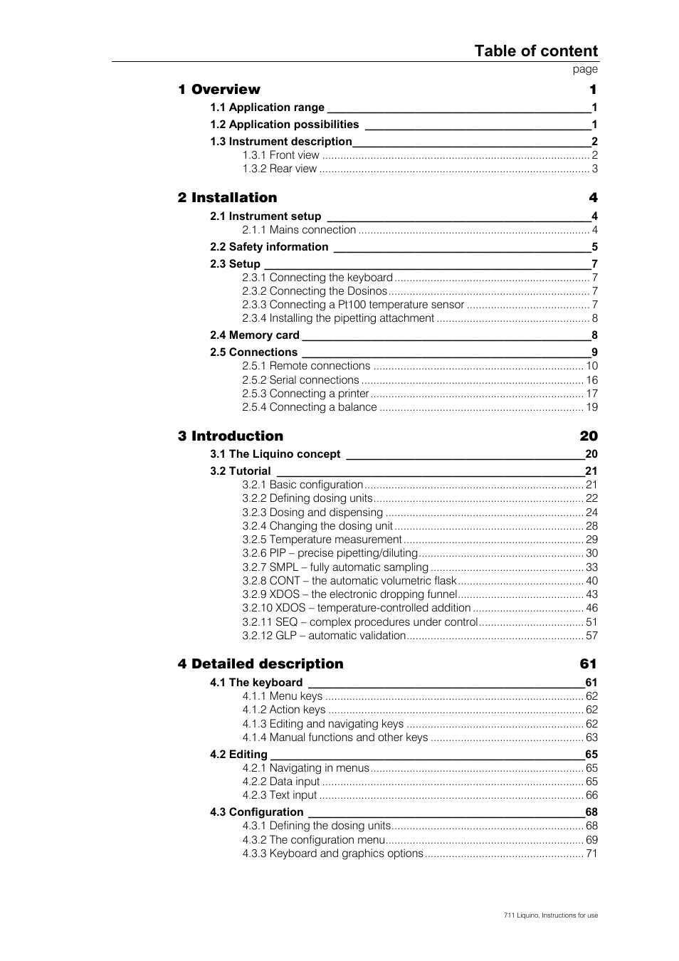 Table of content | Metrohm 711 Liquino User Manual | Page 5 / 180