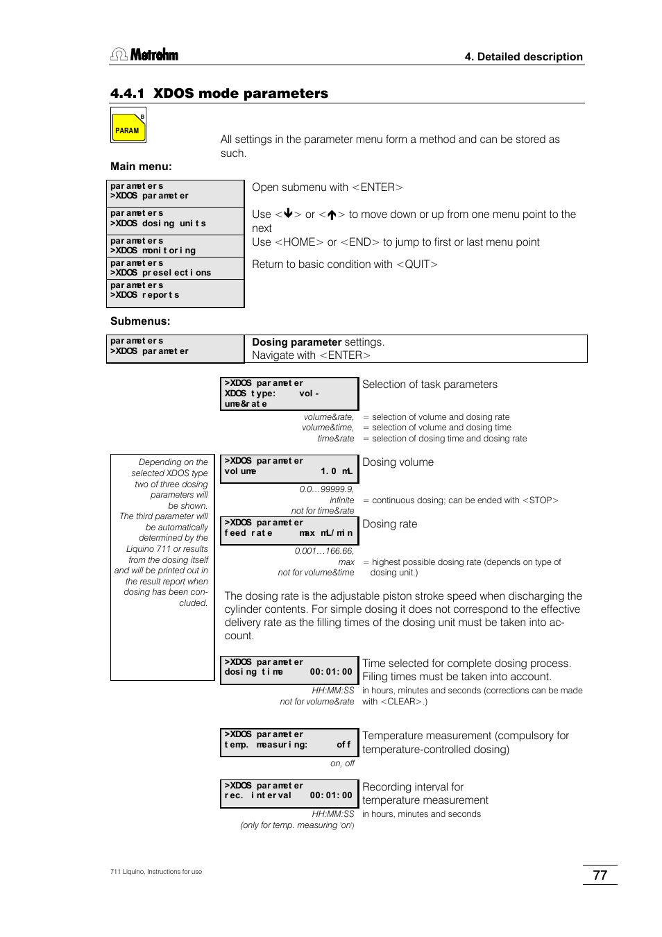 1 xdos mode parameters | Metrohm 711 Liquino User Manual | Page 83 / 180