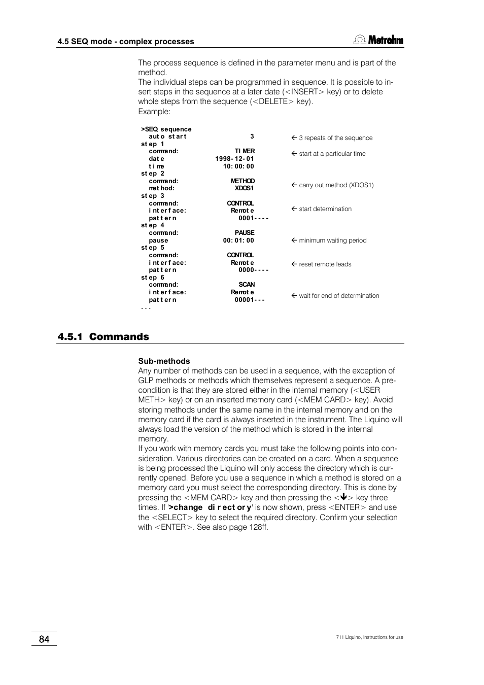 1 commands | Metrohm 711 Liquino User Manual | Page 90 / 180
