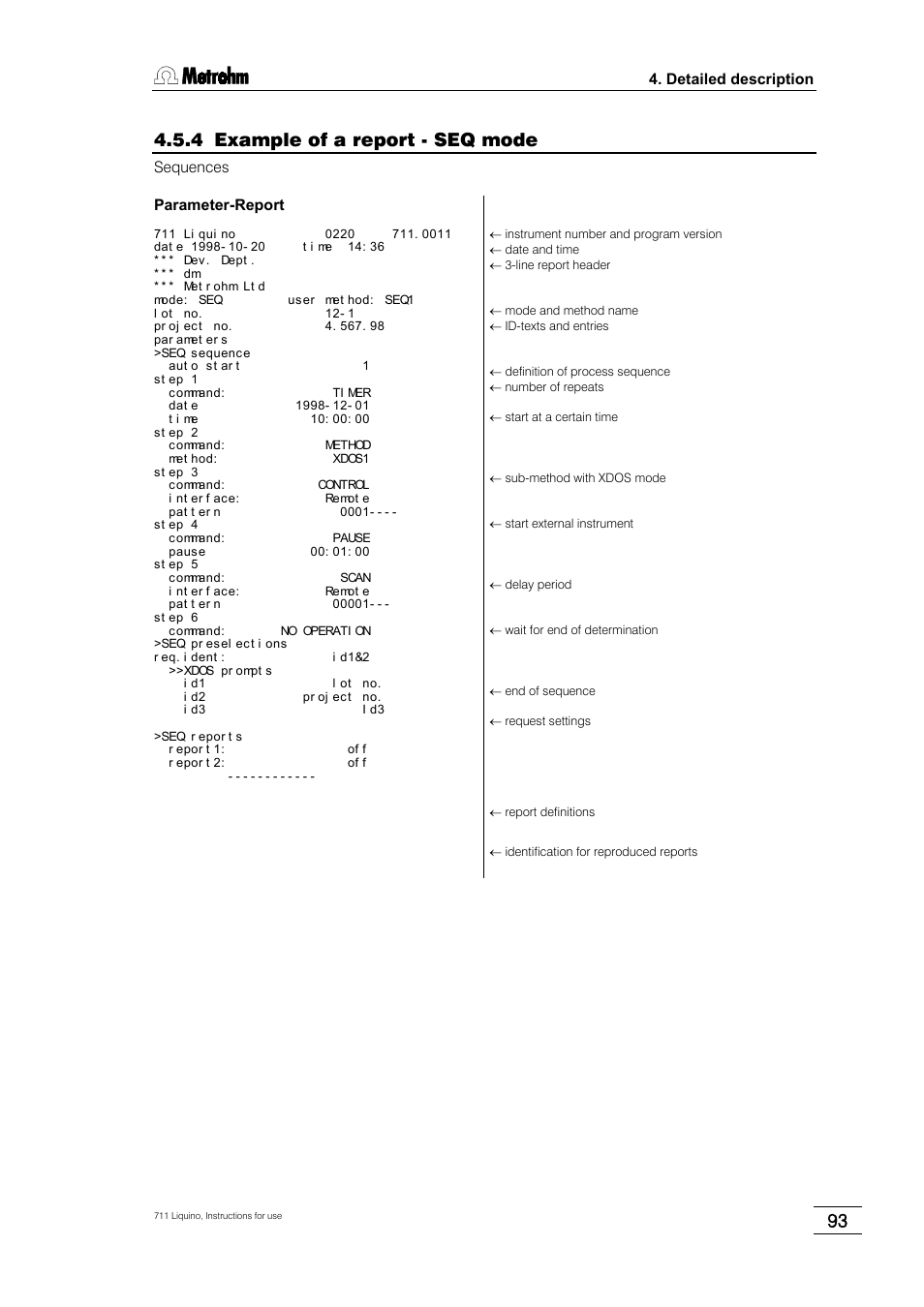 4 example of a report - seq mode | Metrohm 711 Liquino User Manual | Page 99 / 180