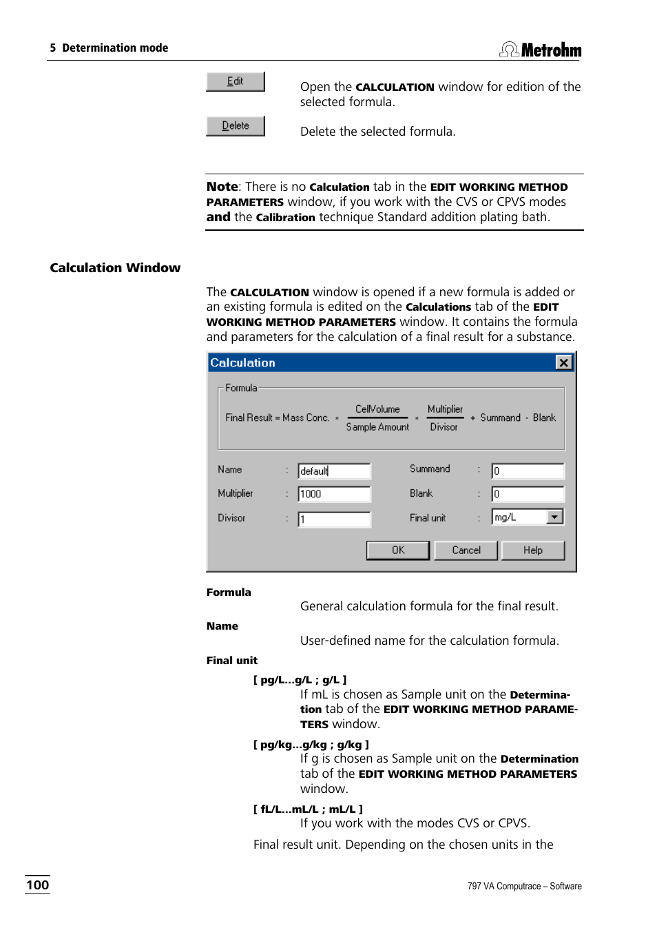 Calculation window | Metrohm 797 VA Computrace User Manual | Page 112 / 295