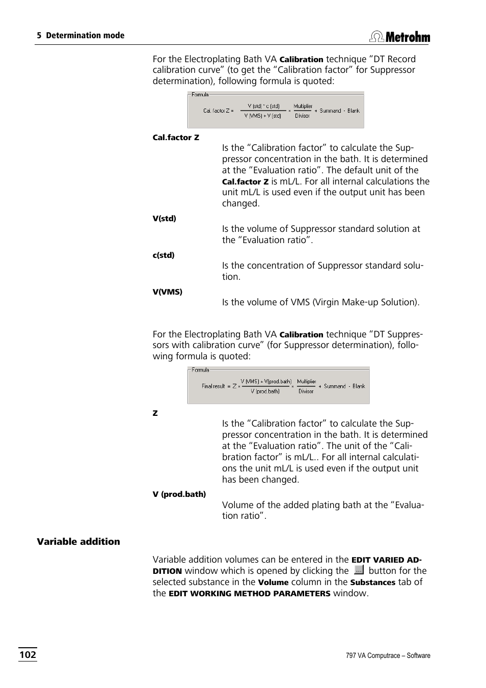 Variable addition | Metrohm 797 VA Computrace User Manual | Page 114 / 295