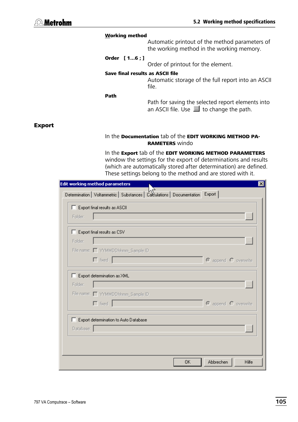 Export | Metrohm 797 VA Computrace User Manual | Page 117 / 295