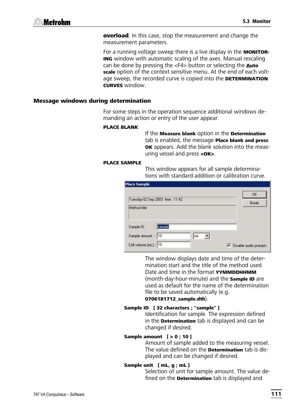 Message windows during determination | Metrohm 797 VA Computrace User Manual | Page 123 / 295