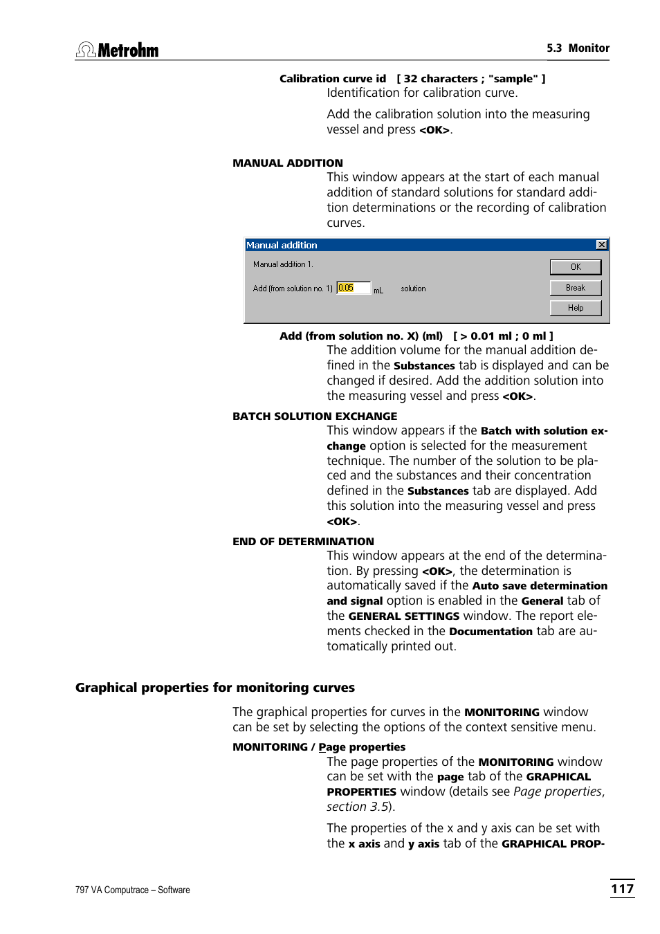 Graphical properties for monitoring curves | Metrohm 797 VA Computrace User Manual | Page 129 / 295