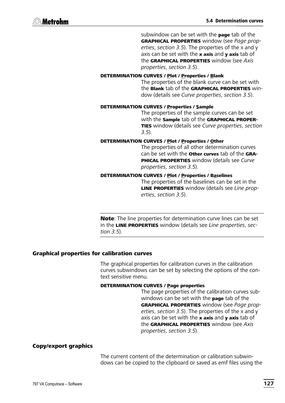 Graphical properties for calibration curves, Copy/export graphics | Metrohm 797 VA Computrace User Manual | Page 139 / 295