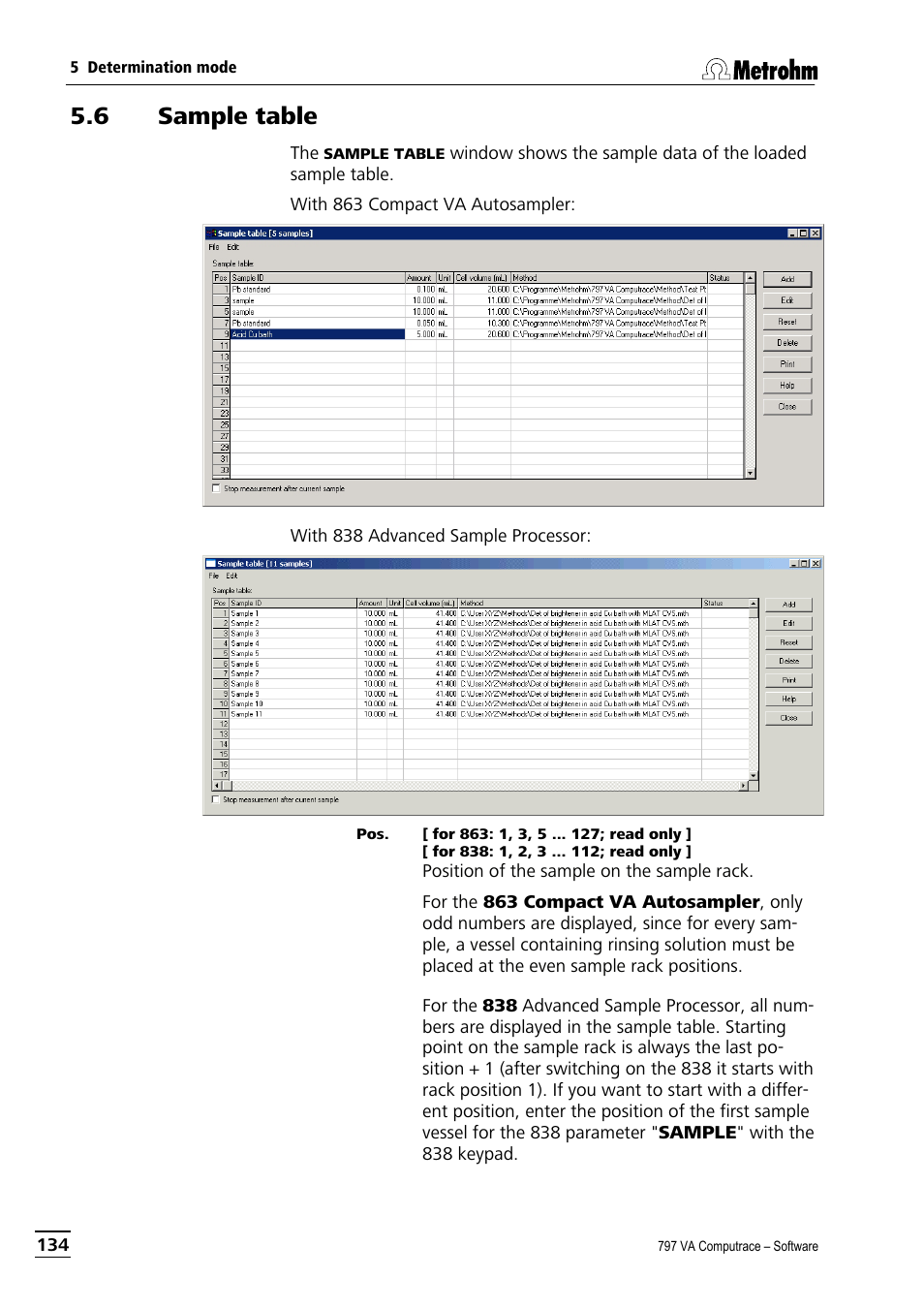 6 sample table | Metrohm 797 VA Computrace User Manual | Page 146 / 295