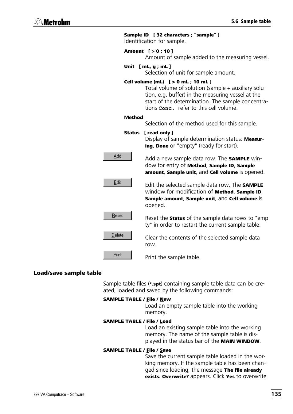 Load/save sample table | Metrohm 797 VA Computrace User Manual | Page 147 / 295