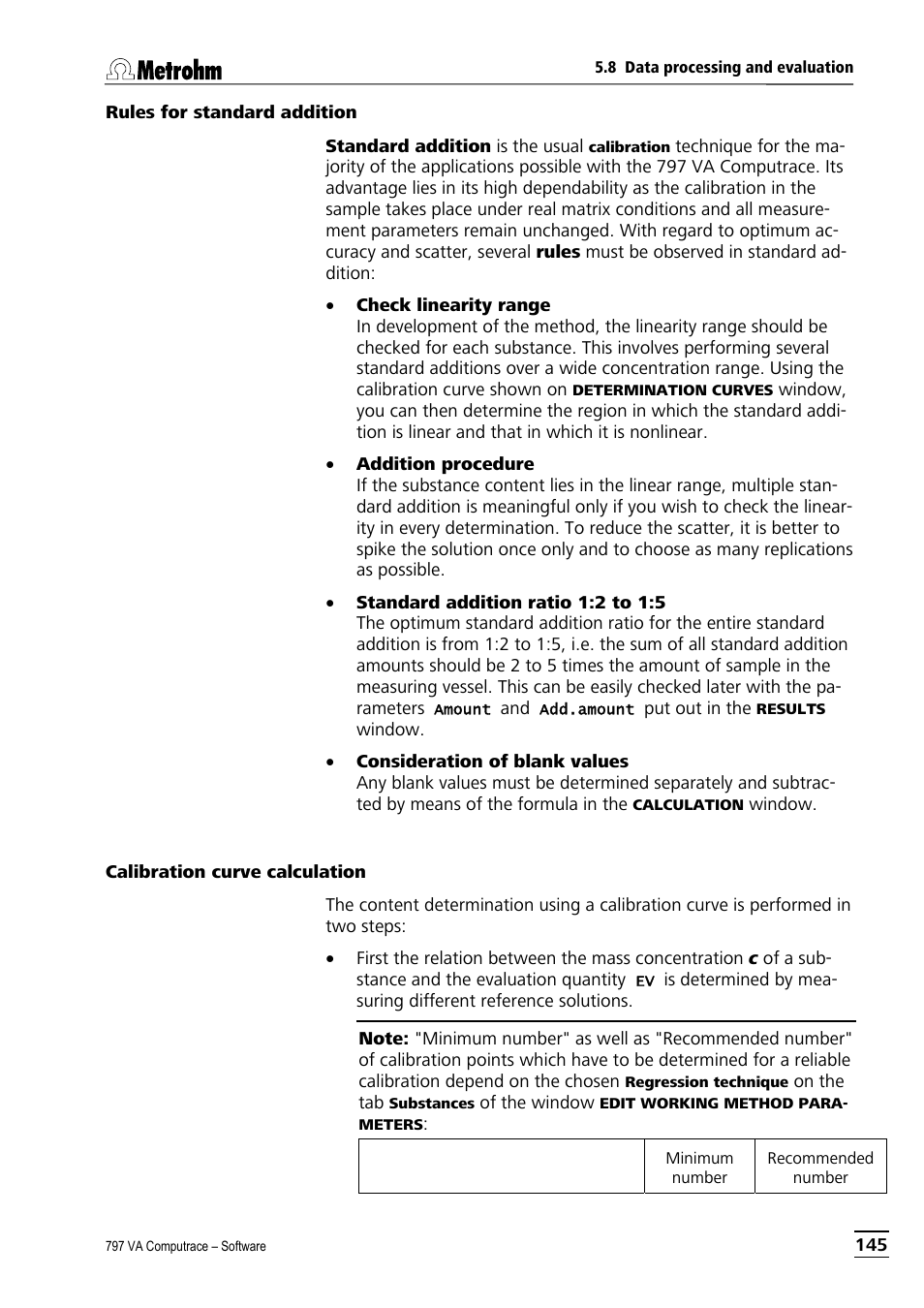 Rules for standard addition, Calibration curve calculation | Metrohm 797 VA Computrace User Manual | Page 157 / 295