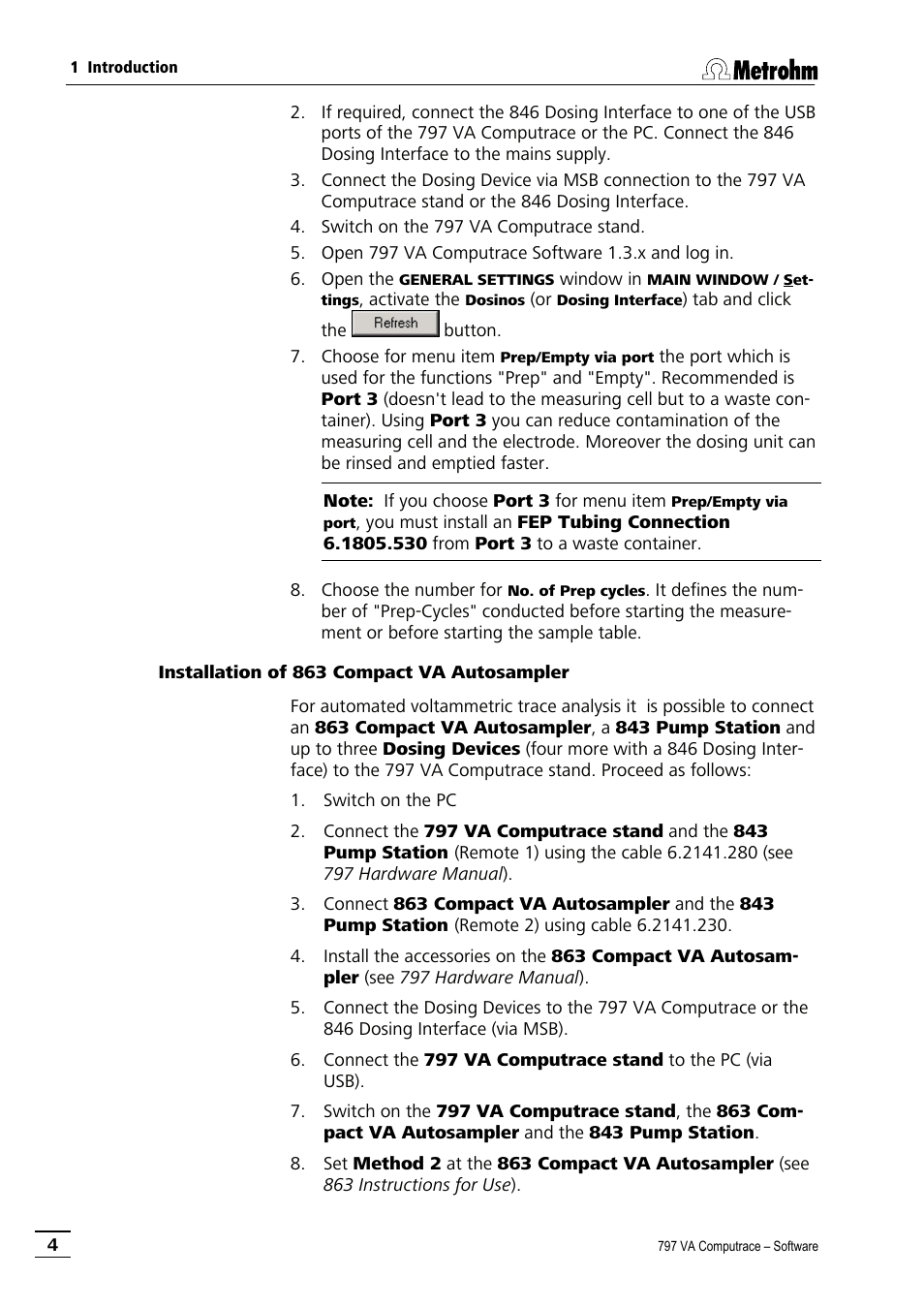 Installation of 863 compact va autosampler | Metrohm 797 VA Computrace User Manual | Page 16 / 295