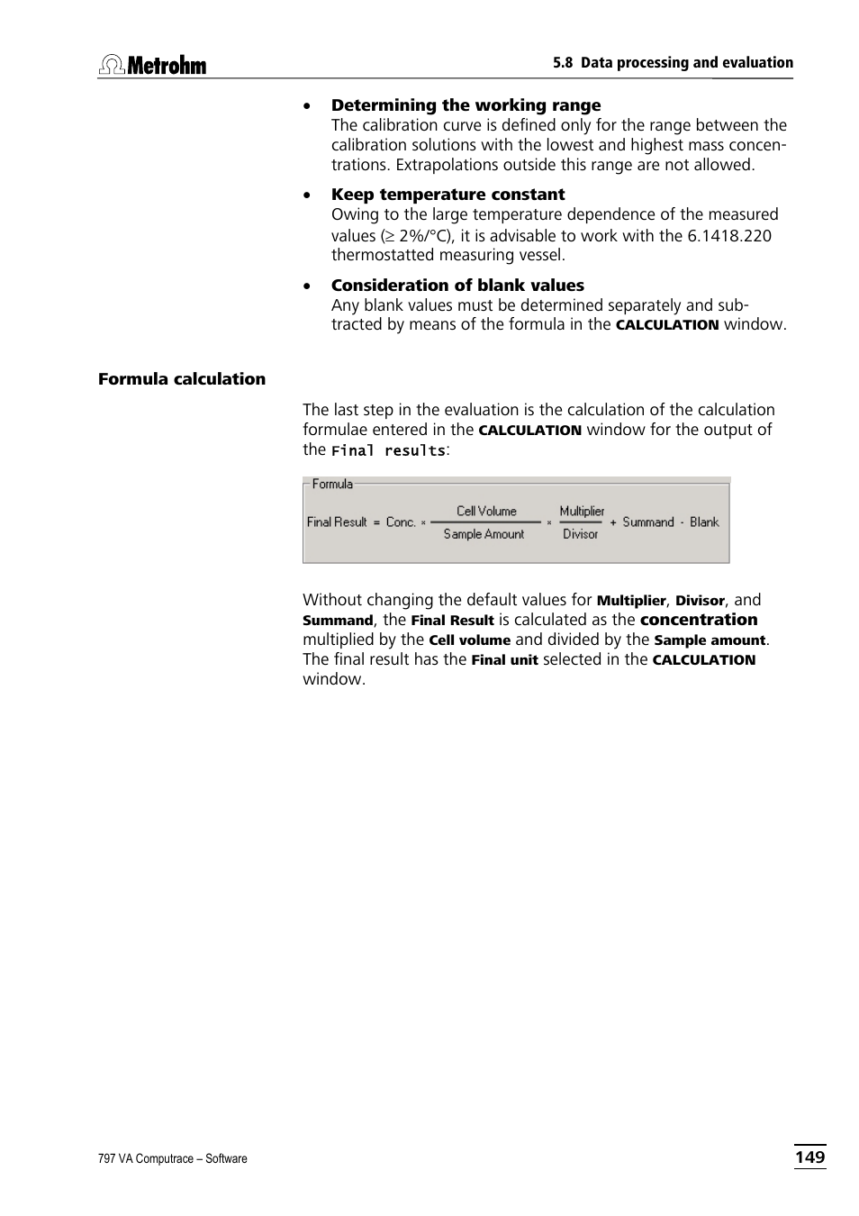 Formula calculation | Metrohm 797 VA Computrace User Manual | Page 161 / 295