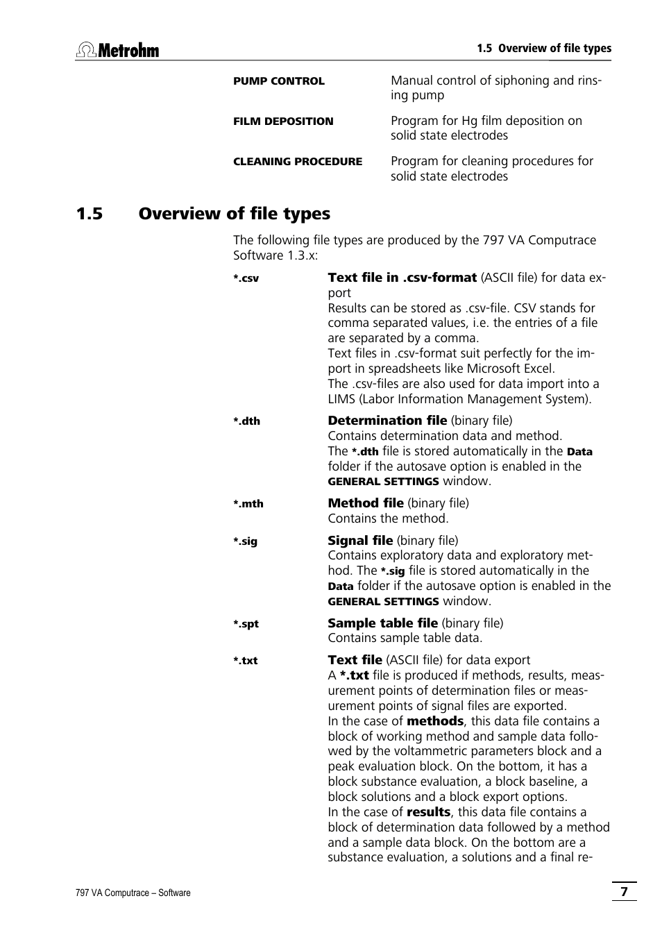 5 overview of file types | Metrohm 797 VA Computrace User Manual | Page 19 / 295