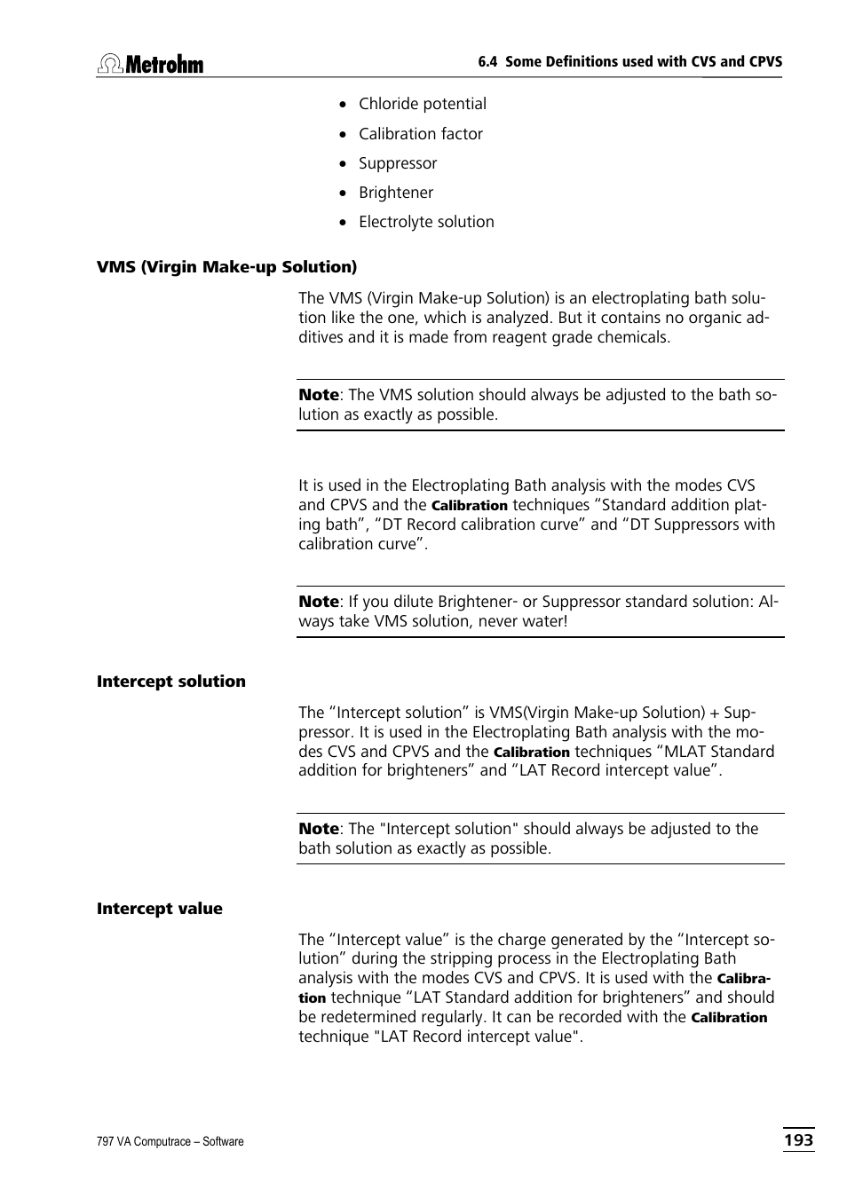 Vms (virgin make-up solution), Intercept solution, Intercept value | Metrohm 797 VA Computrace User Manual | Page 205 / 295