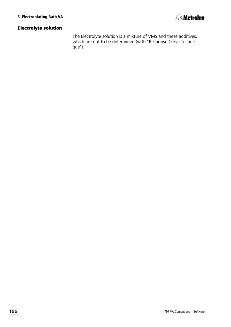 Electrolyte solution | Metrohm 797 VA Computrace User Manual | Page 208 / 295