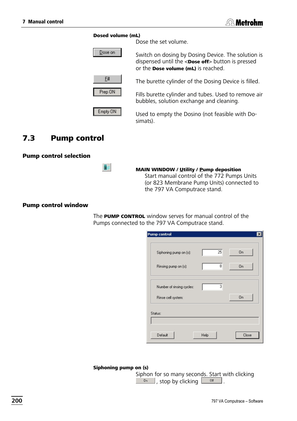 3 pump control, Pump control selection, Pump control window | Pump control selection pump control window | Metrohm 797 VA Computrace User Manual | Page 212 / 295