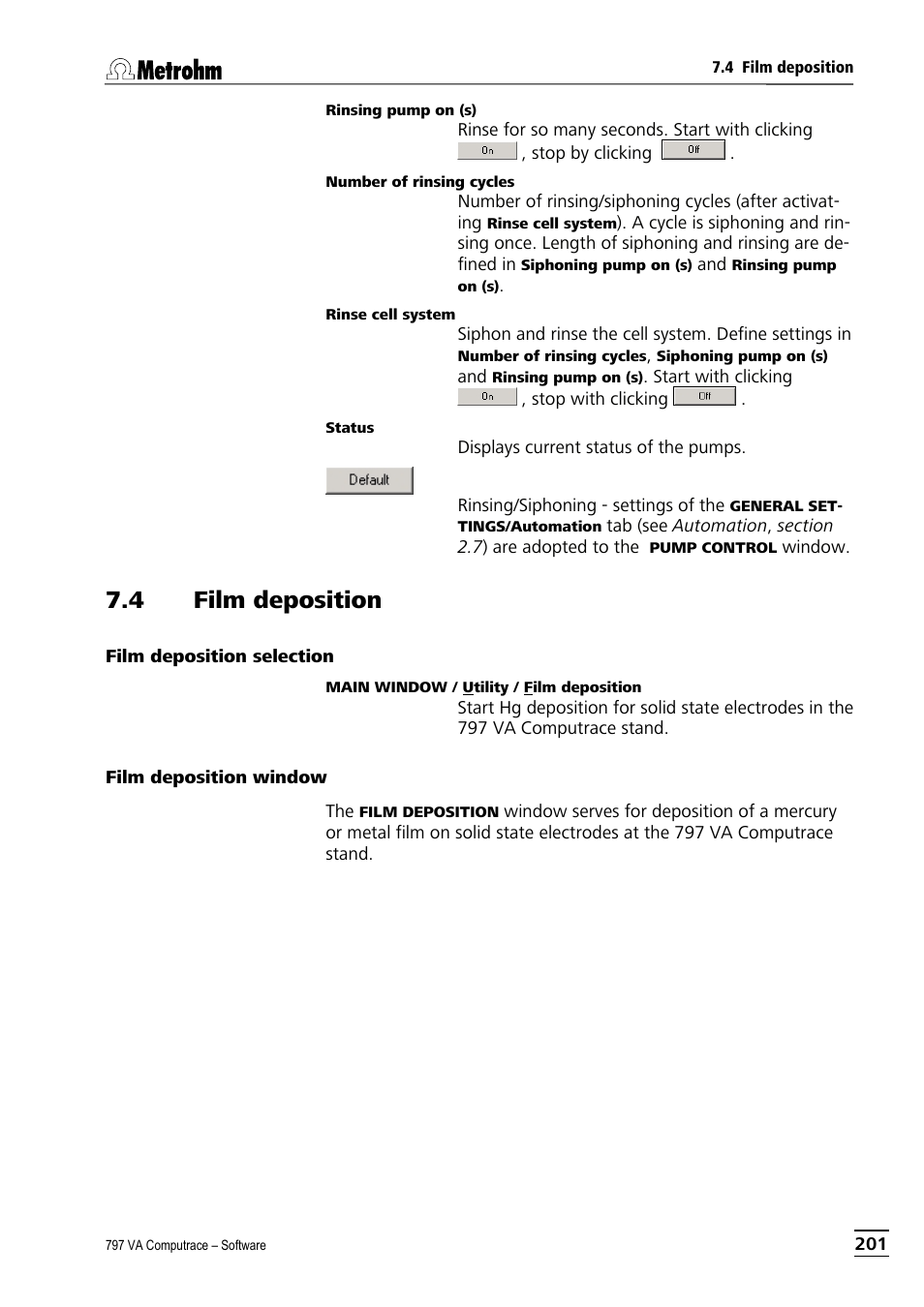 4 film deposition, Film deposition selection, Film deposition window | Film deposition selection film deposition window | Metrohm 797 VA Computrace User Manual | Page 213 / 295