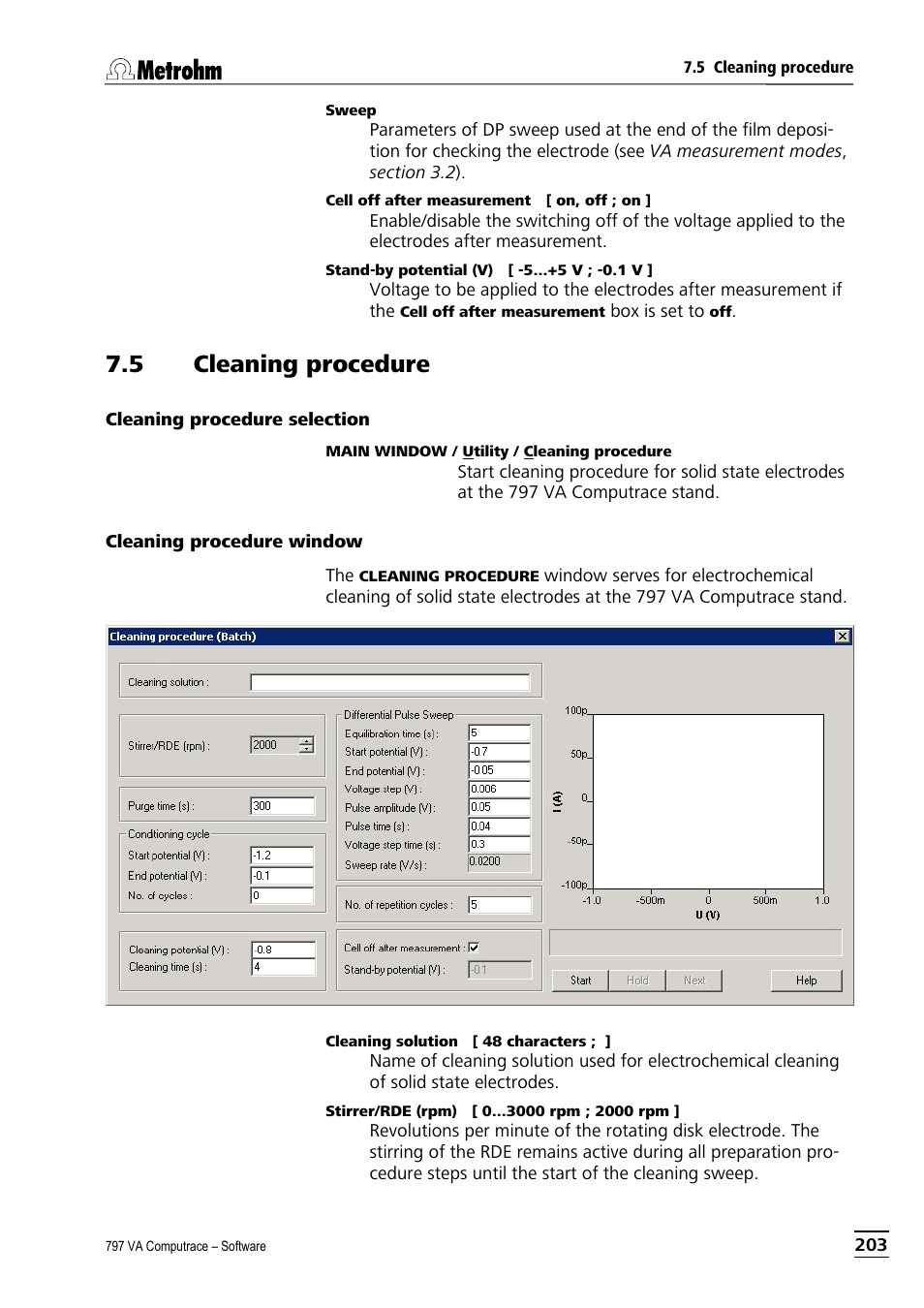 5 cleaning procedure, Cleaning procedure selection, Cleaning procedure window | Metrohm 797 VA Computrace User Manual | Page 215 / 295