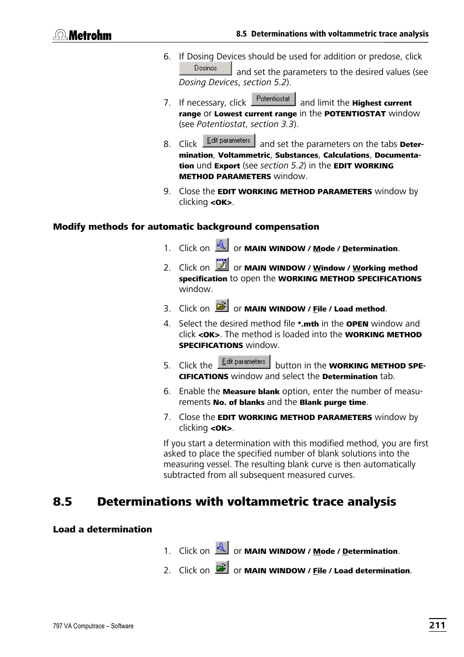 5 determinations with voltammetric trace analysis, Load a determination | Metrohm 797 VA Computrace User Manual | Page 223 / 295