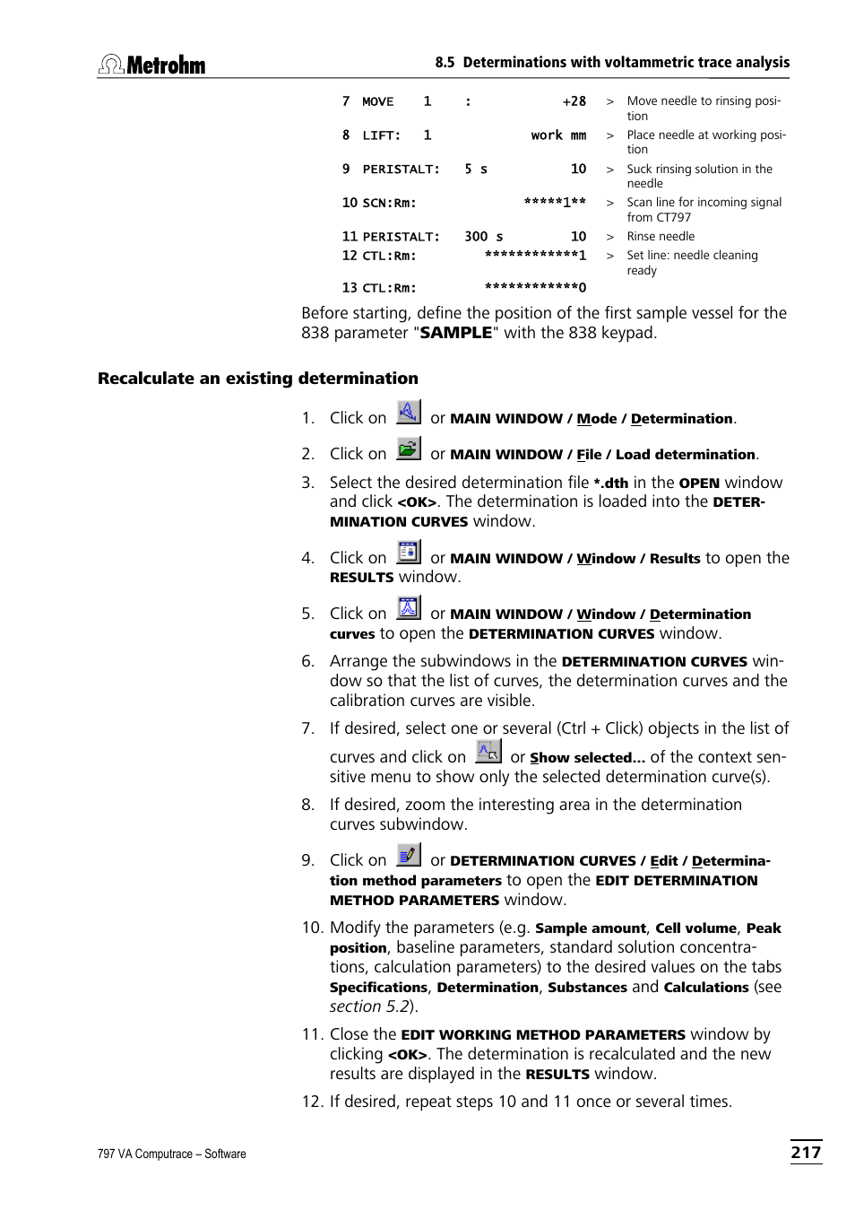 Recalculate an existing determination | Metrohm 797 VA Computrace User Manual | Page 229 / 295