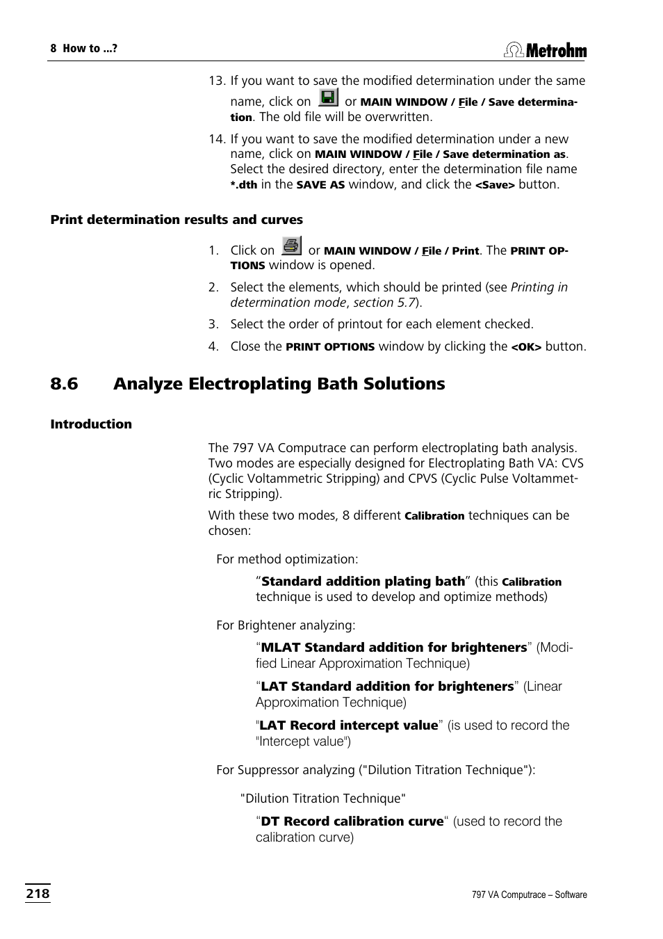 Print determination results and curves, 6 analyze electroplating bath solutions, Introduction | Metrohm 797 VA Computrace User Manual | Page 230 / 295