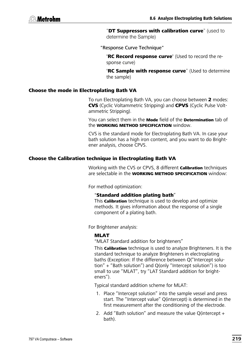 Choose the mode in electroplating bath va | Metrohm 797 VA Computrace User Manual | Page 231 / 295