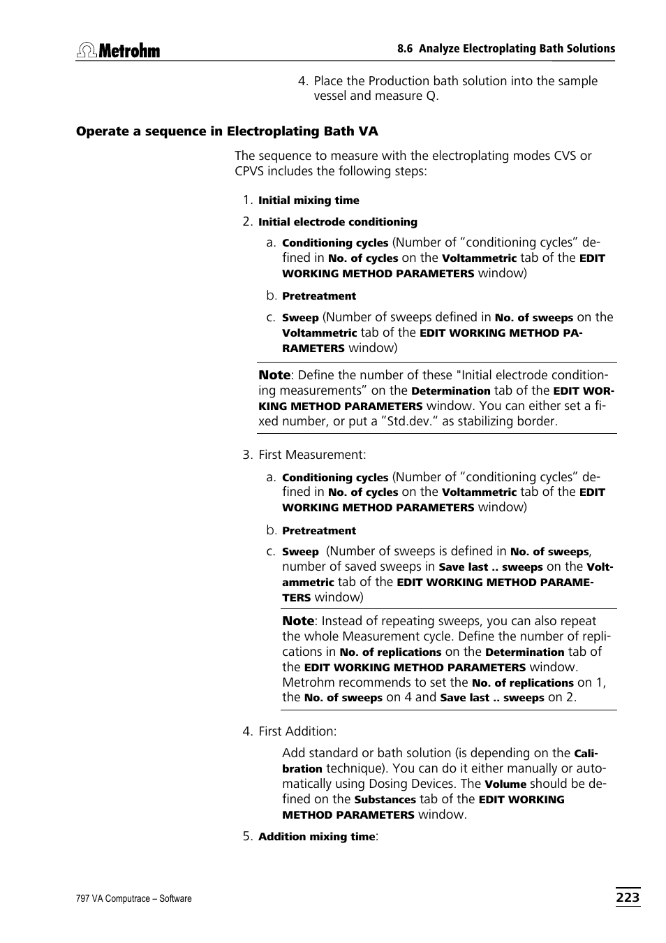 Operate a sequence in electroplating bath va | Metrohm 797 VA Computrace User Manual | Page 235 / 295