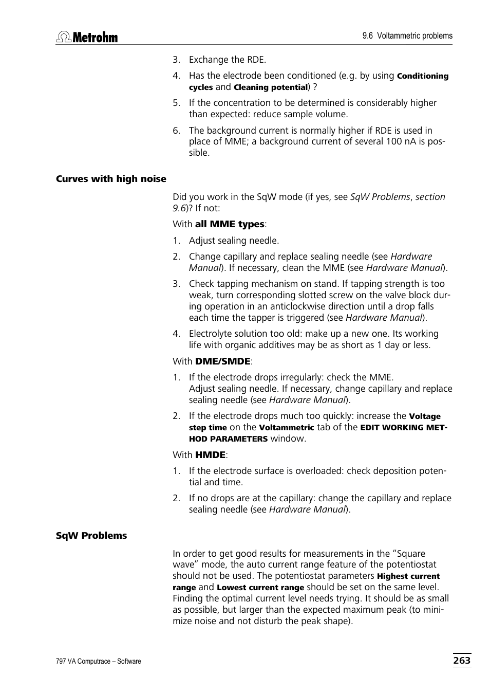 Curves with high noise, Sqw problems | Metrohm 797 VA Computrace User Manual | Page 275 / 295