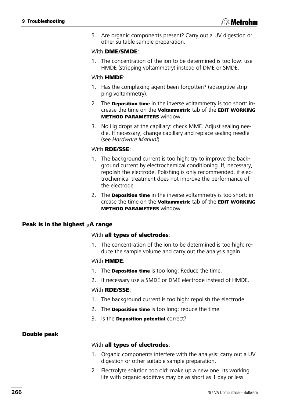 Peak is in the highest (a range, Double peak | Metrohm 797 VA Computrace User Manual | Page 278 / 295