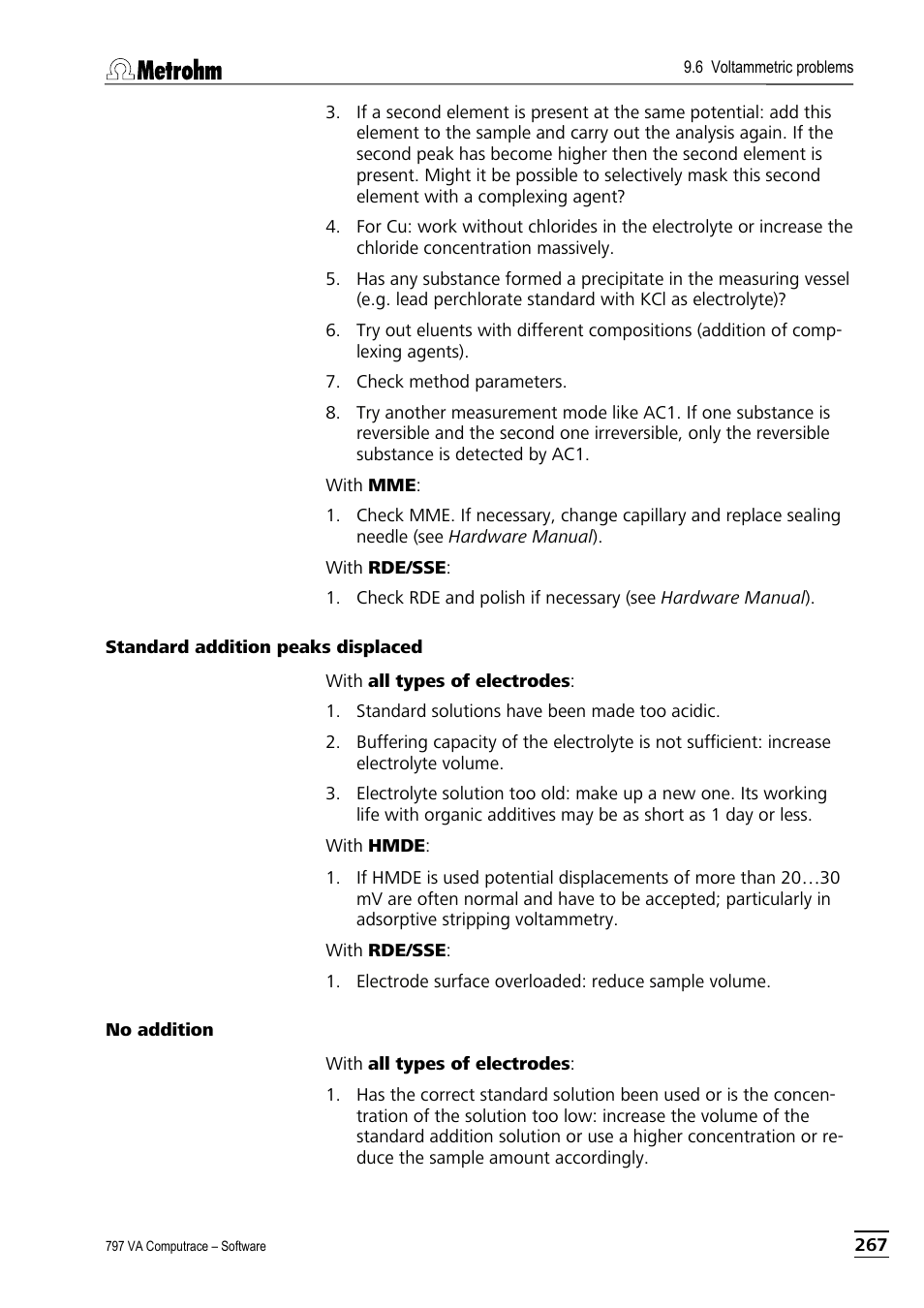Standard addition peaks displaced, No addition | Metrohm 797 VA Computrace User Manual | Page 279 / 295