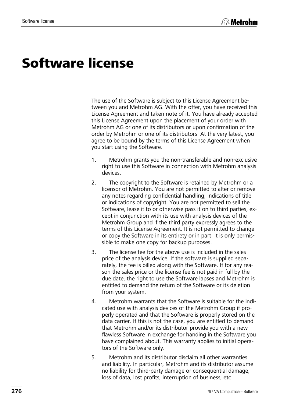 Software license | Metrohm 797 VA Computrace User Manual | Page 288 / 295