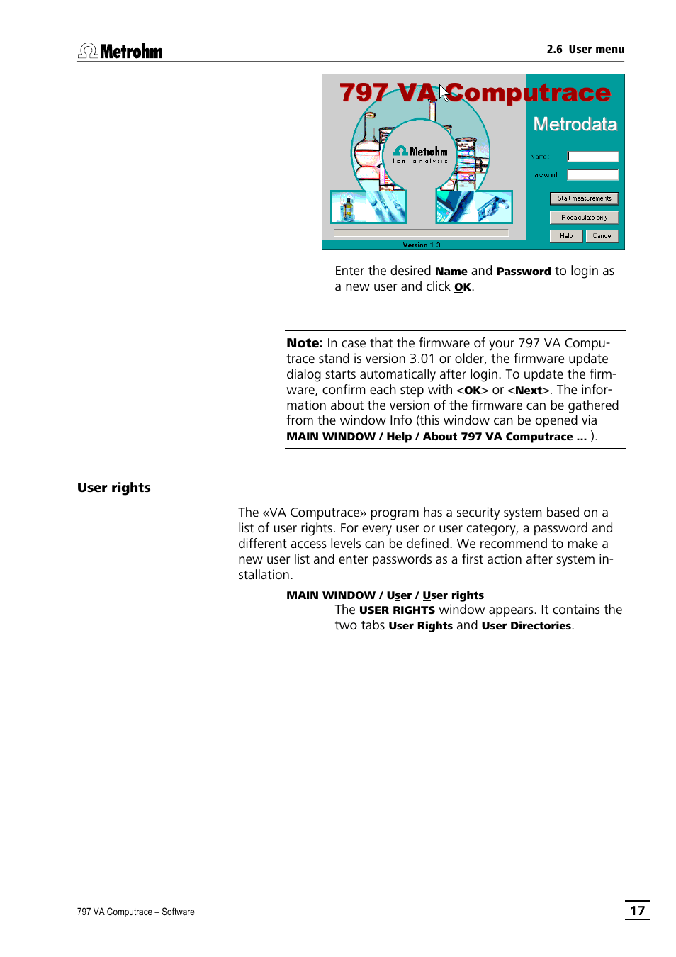 User rights | Metrohm 797 VA Computrace User Manual | Page 29 / 295