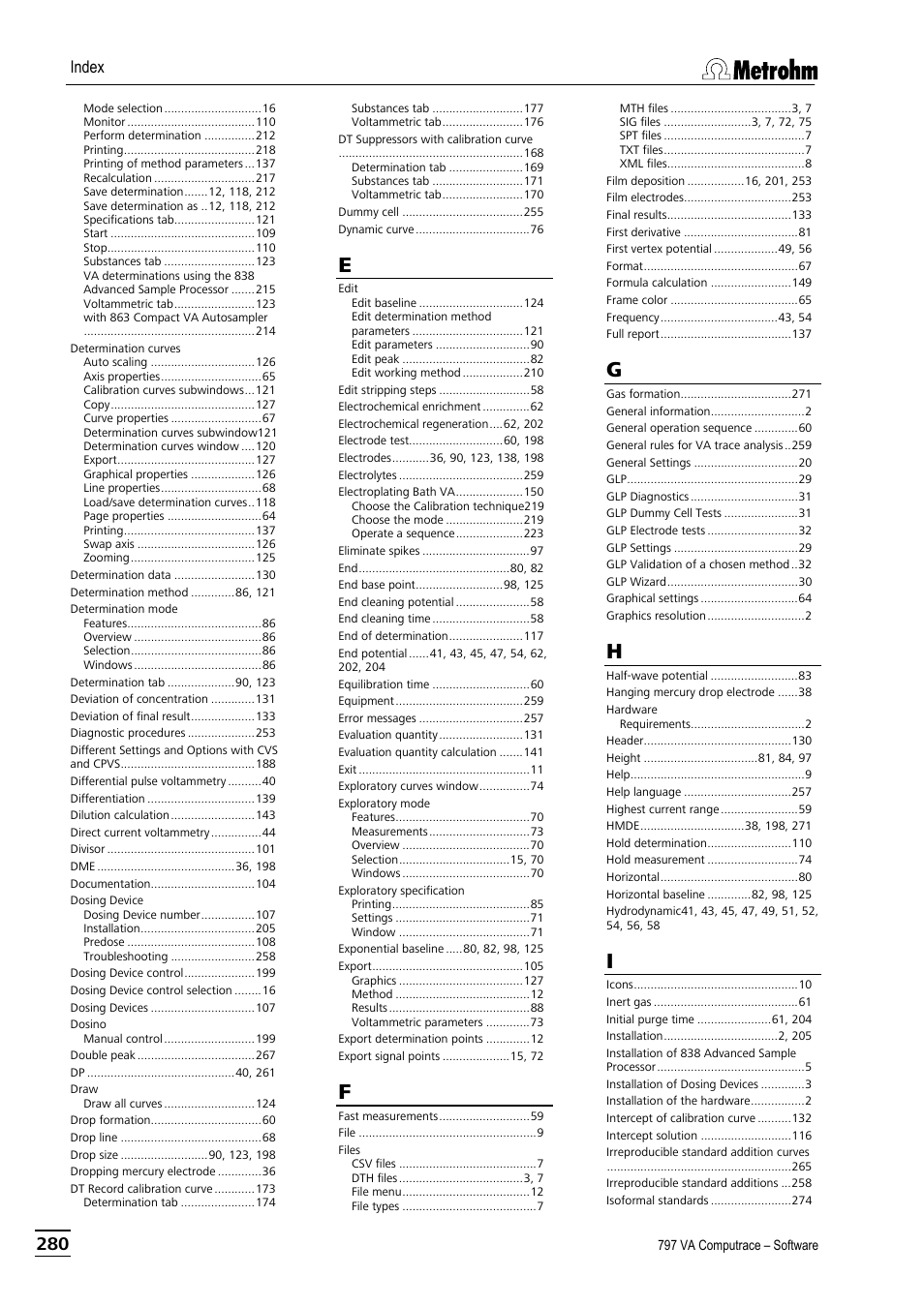 Index | Metrohm 797 VA Computrace User Manual | Page 292 / 295