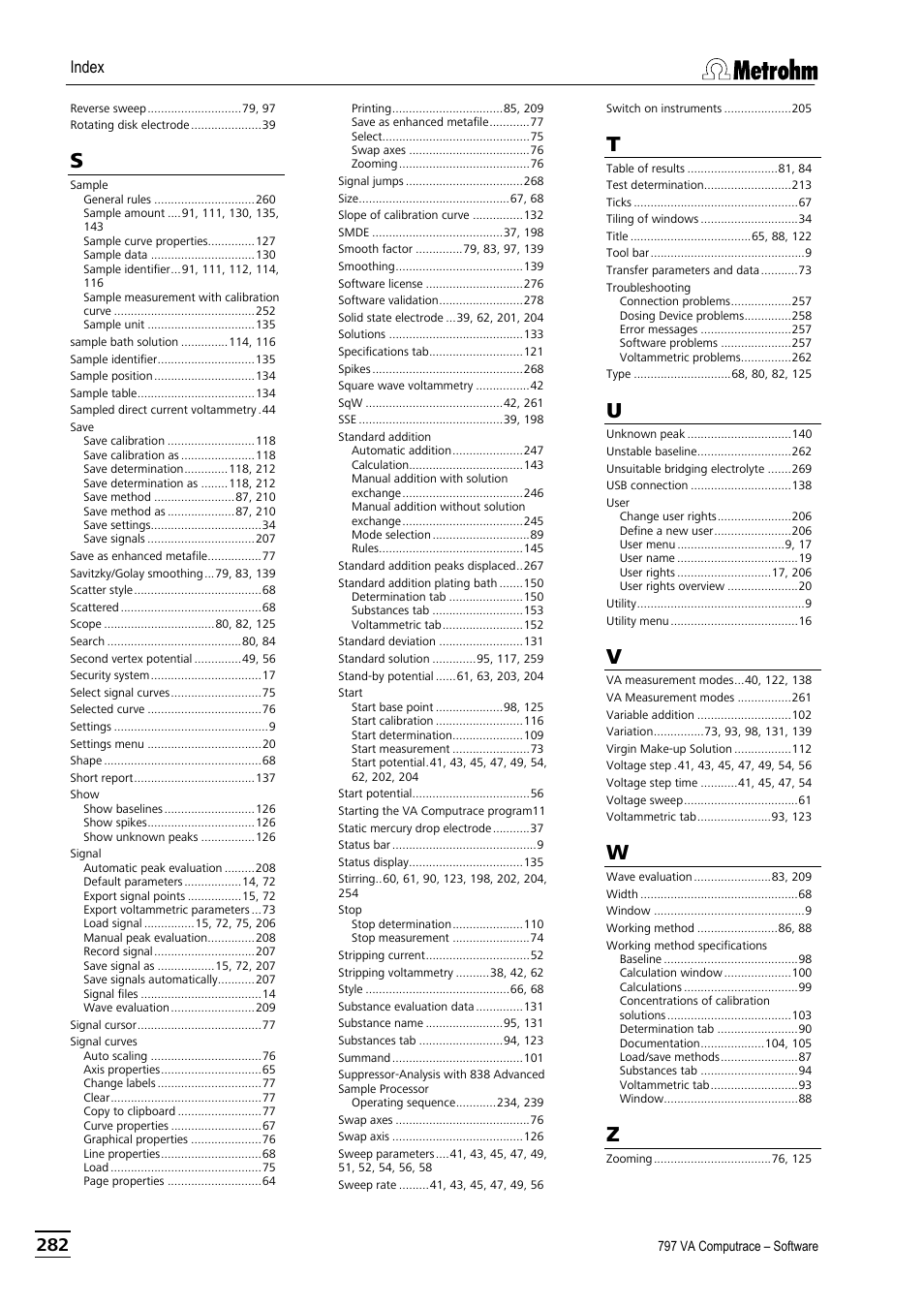 Index | Metrohm 797 VA Computrace User Manual | Page 294 / 295