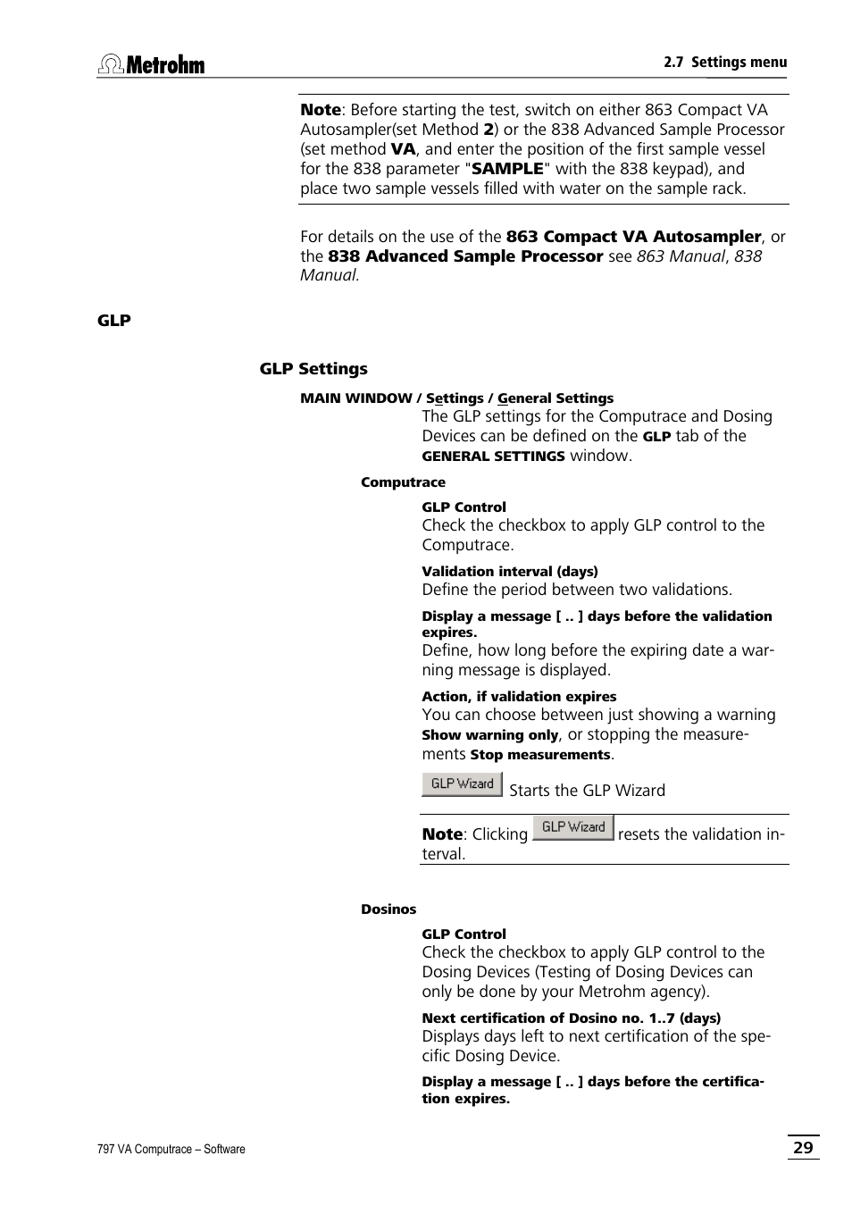 Glp settings | Metrohm 797 VA Computrace User Manual | Page 41 / 295