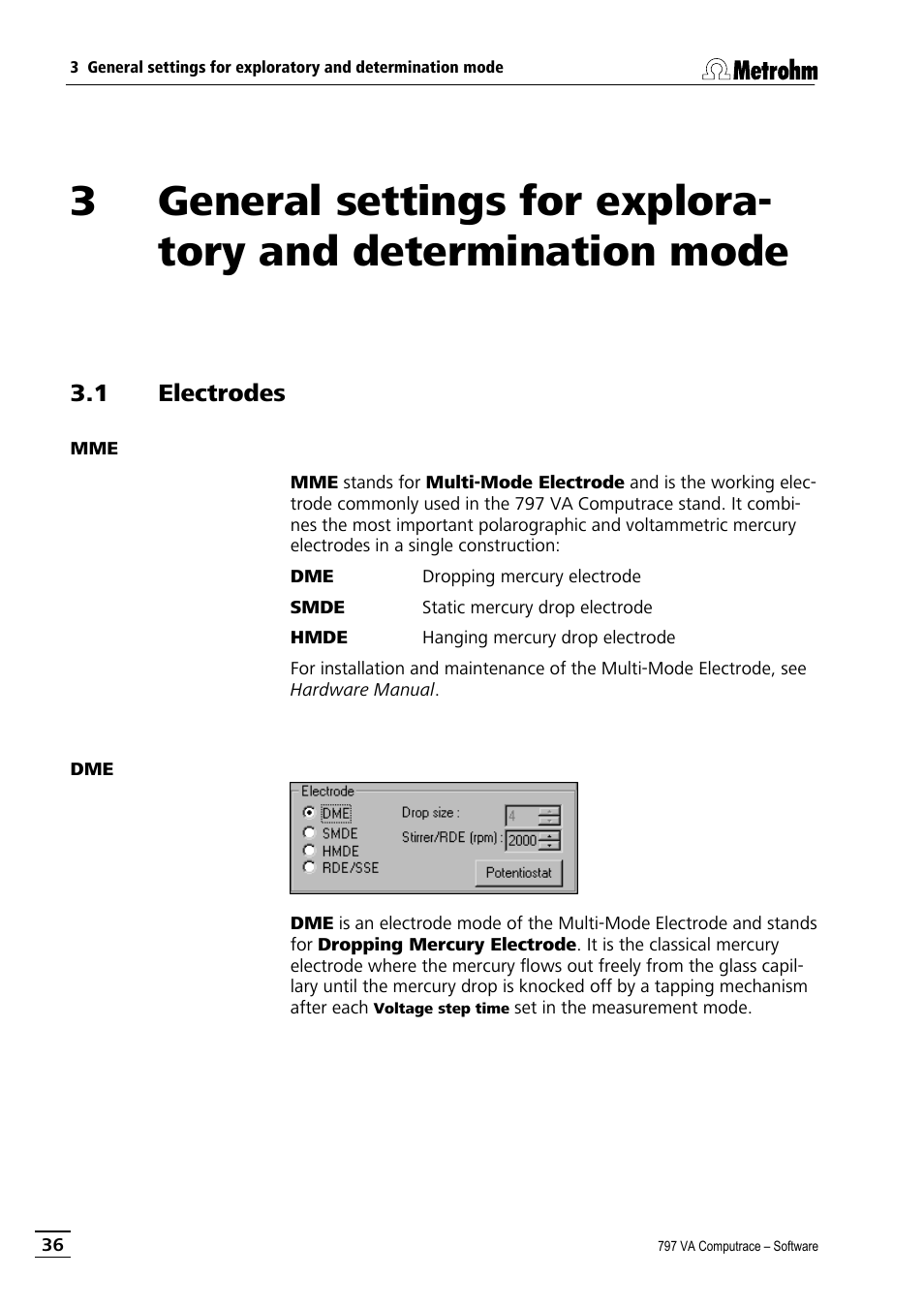 1 electrodes, Mme dme | Metrohm 797 VA Computrace User Manual | Page 48 / 295